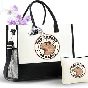 Canvas Tote Bag Polyester Large Zip Shoulder Strap Versatile Gift